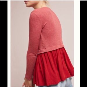 Anthropologie T.La Greer ribbed Red Long Sleeve Peplum Top, XL